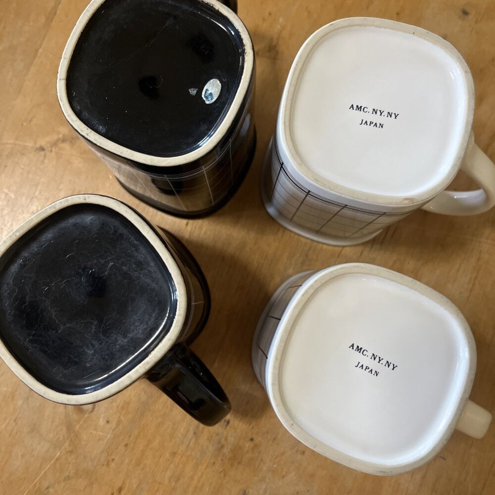 Vintage Takahashi Japan San Francisco Black & White Plaid Mugs Set Of 4 - Picture 7 of 8